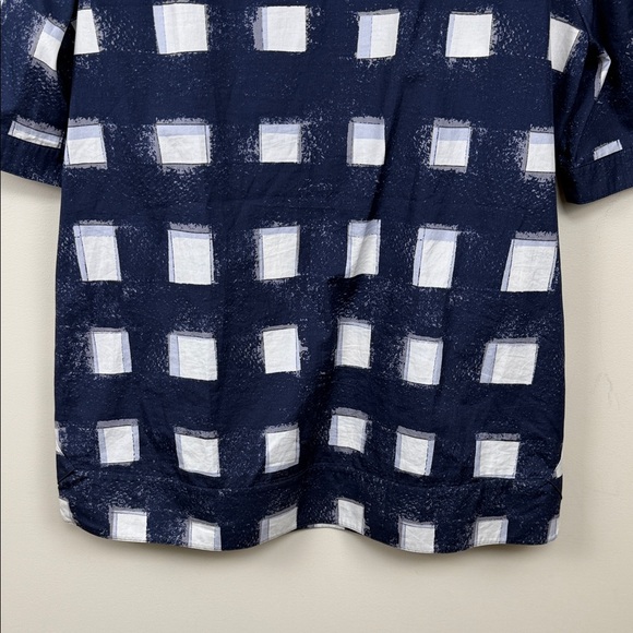 TORY BURCH Navy and White Square Pattern tunic short sleeve Blouse 4 - Picture 11 of 13